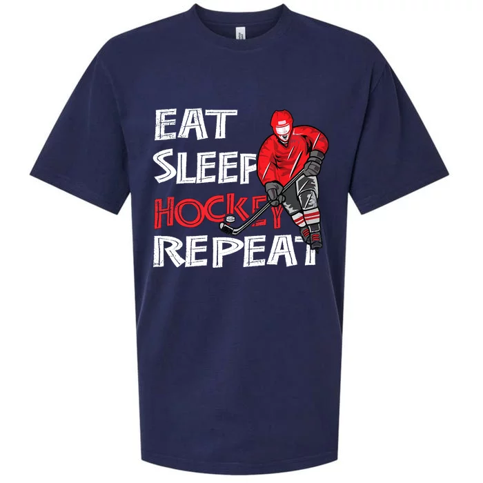 Eat Sleep Hockey Repeat For Boy With Puck And Stick Sueded Cloud Jersey T-Shirt