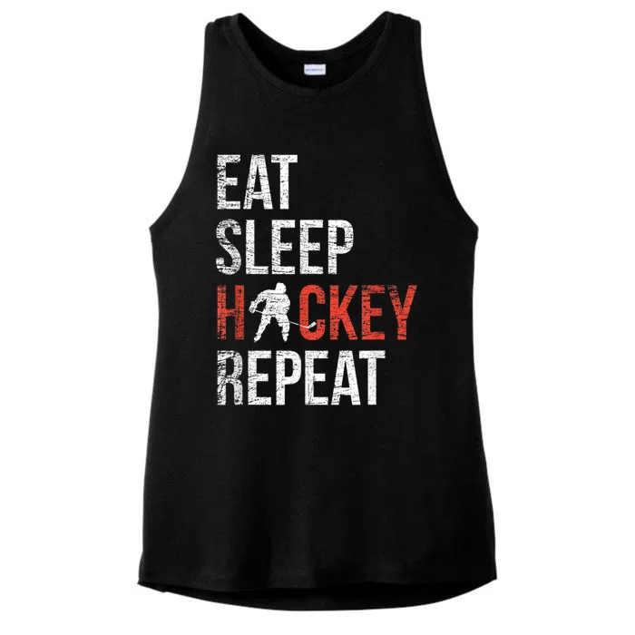 Eat Sleep Hockey Repeat Ice Hockey Ladies Tri-Blend Wicking Tank