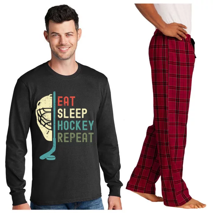 Eat Sleep Hockey Repeat Hockey Retro Ice Hockey Long Sleeve Pajama Set