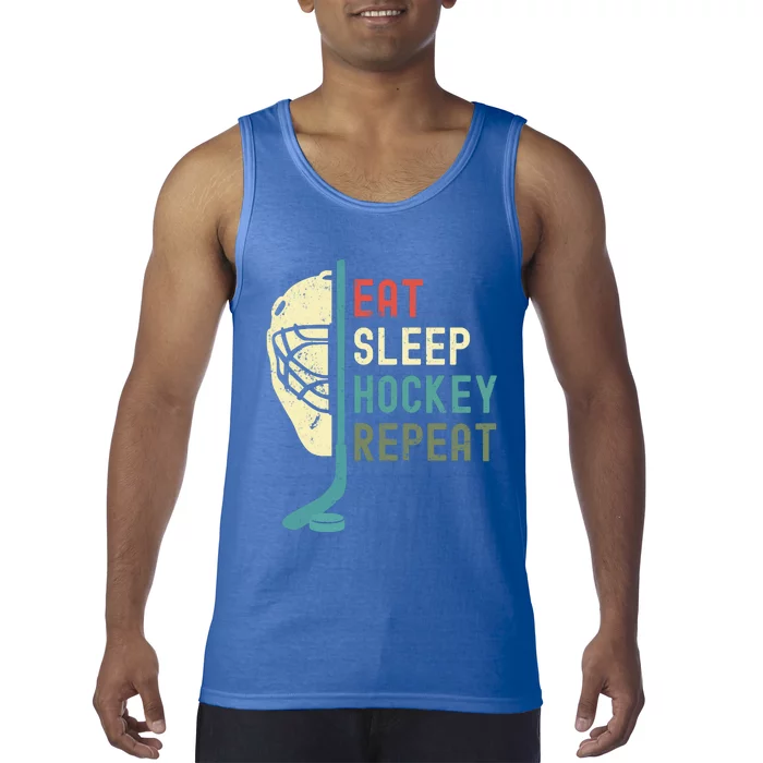 Eat Sleep Hockey Repeat Hockey Retro Ice Hockey Tank Top