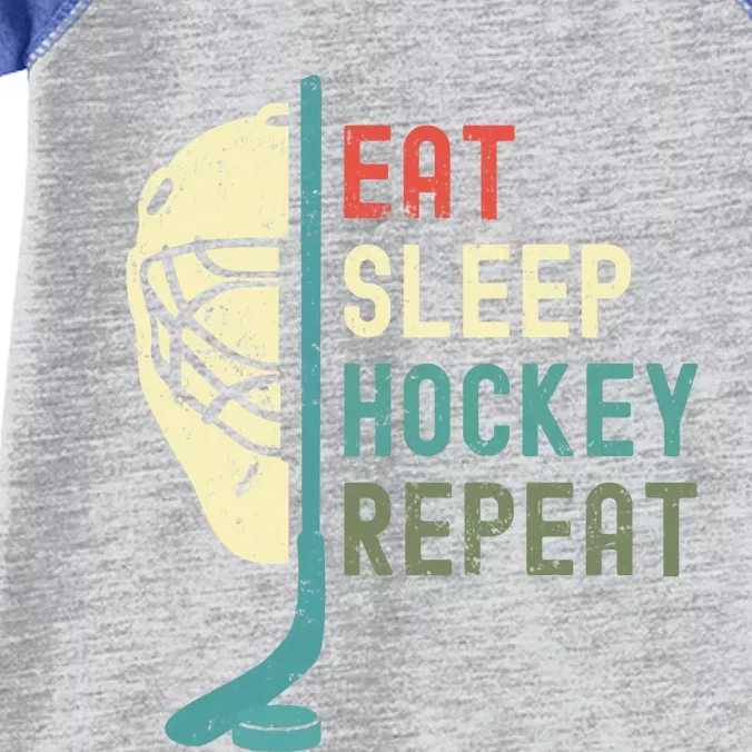 Eat Sleep Hockey Repeat Hockey Retro Ice Hockey Infant Baby Jersey Bodysuit