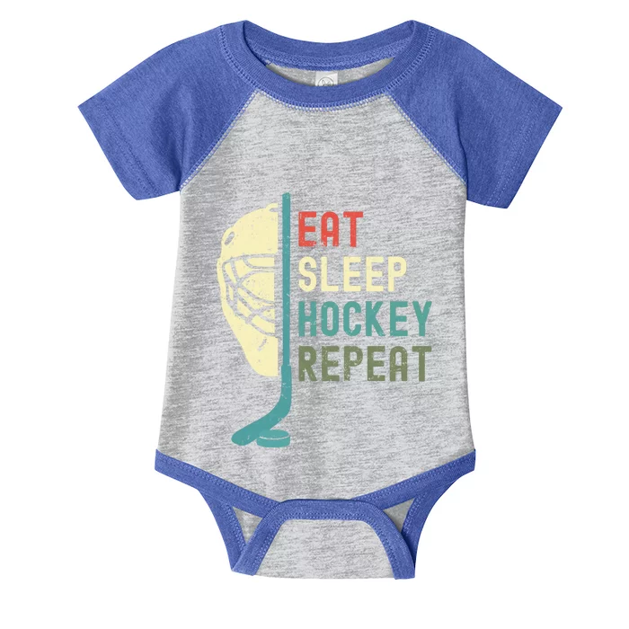 Eat Sleep Hockey Repeat Hockey Retro Ice Hockey Infant Baby Jersey Bodysuit