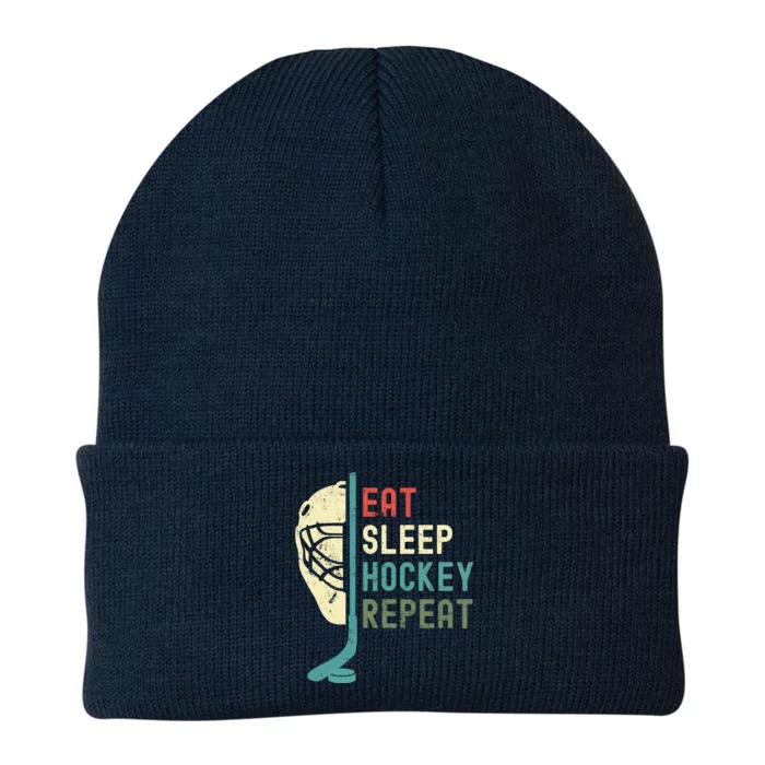 Eat Sleep Hockey Repeat Hockey Retro Ice Hockey Knit Cap Winter Beanie