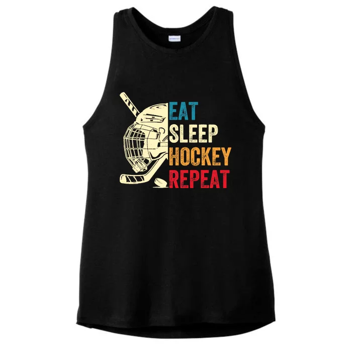 Eat Sleep Hockey Repeat Adult Ice Hockey Retro Vintage Ladies Tri-Blend Wicking Tank