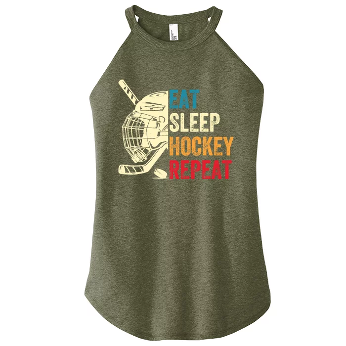 Eat Sleep Hockey Repeat Adult Ice Hockey Retro Vintage Women’s Perfect Tri Rocker Tank