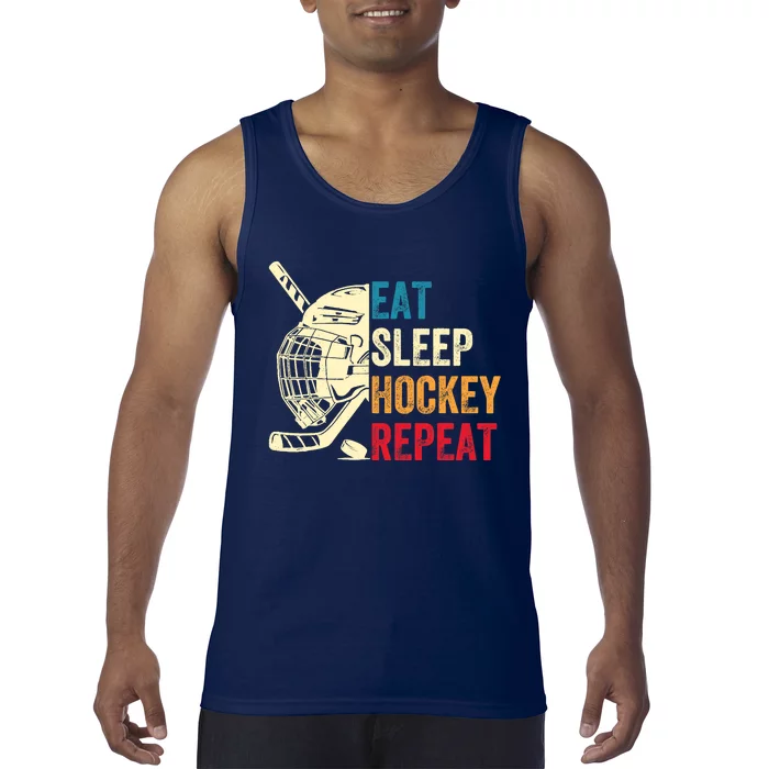 Eat Sleep Hockey Repeat Adult Ice Hockey Retro Vintage Tank Top