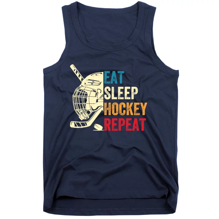 Eat Sleep Hockey Repeat Adult Ice Hockey Retro Vintage Tank Top