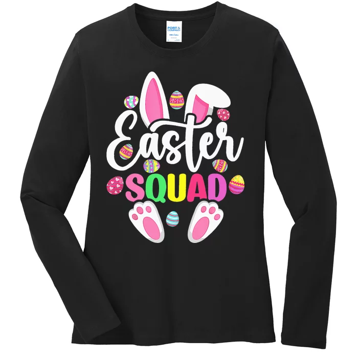 Easter Squad Happy Easter Cute Bunny Rabbit Crew Hunting Egg Ladies Long Sleeve Shirt