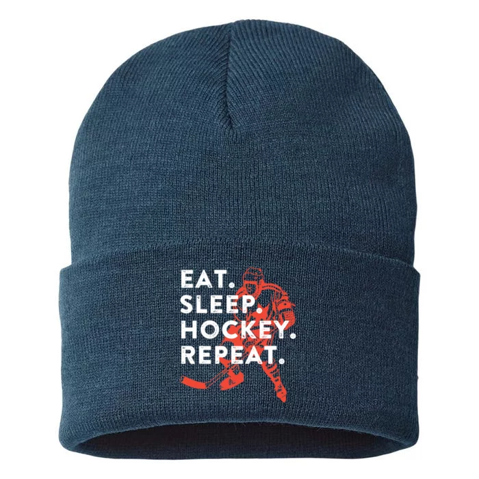 Eat Sleep Hockey Repeat - Gift Sustainable Knit Beanie