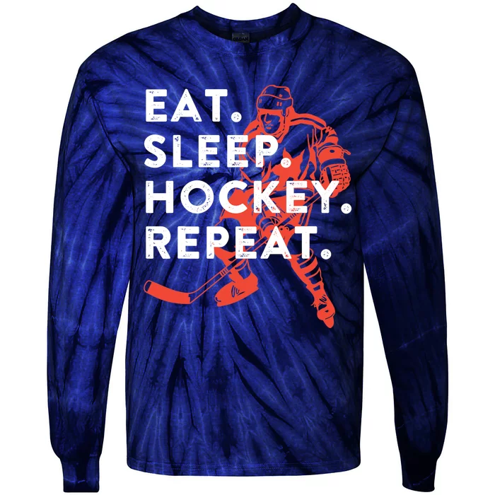 Eat Sleep Hockey Repeat - Gift Tie-Dye Long Sleeve Shirt