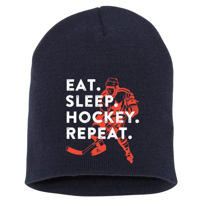 Eat Sleep Hockey Repeat - Gift Short Acrylic Beanie