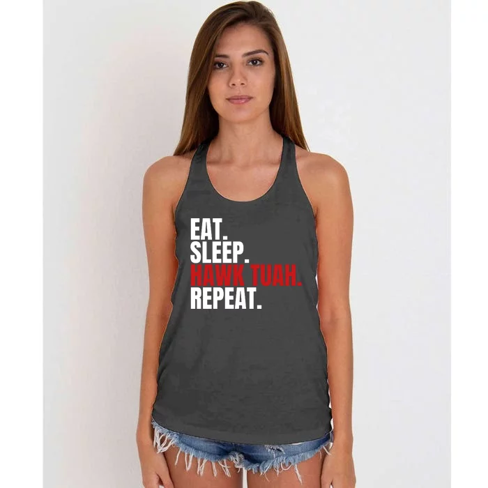 Eat Sleep Hawk Tuah Repeat Funny Viral Election Parody Women's Knotted Racerback Tank