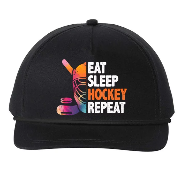 Eat Sleep Hockey Repeat Ice Hockey Player Gear Lover Meaningful Gift Snapback Five-Panel Rope Hat