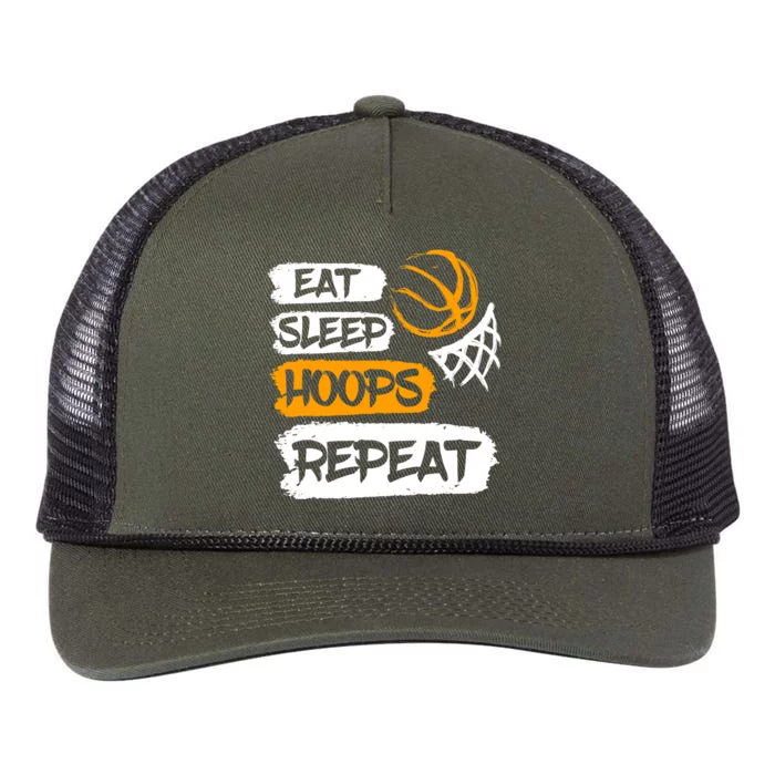 Eat Sleep Hoops Repeat Vintage Basketball Saying & Quote Retro Rope Trucker Hat Cap