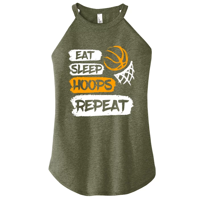 Eat Sleep Hoops Repeat Vintage Basketball Saying & Quote Women’s Perfect Tri Rocker Tank