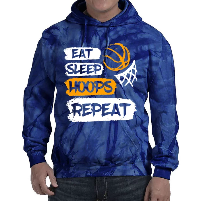 Eat Sleep Hoops Repeat Vintage Basketball Saying & Quote Tie Dye Hoodie