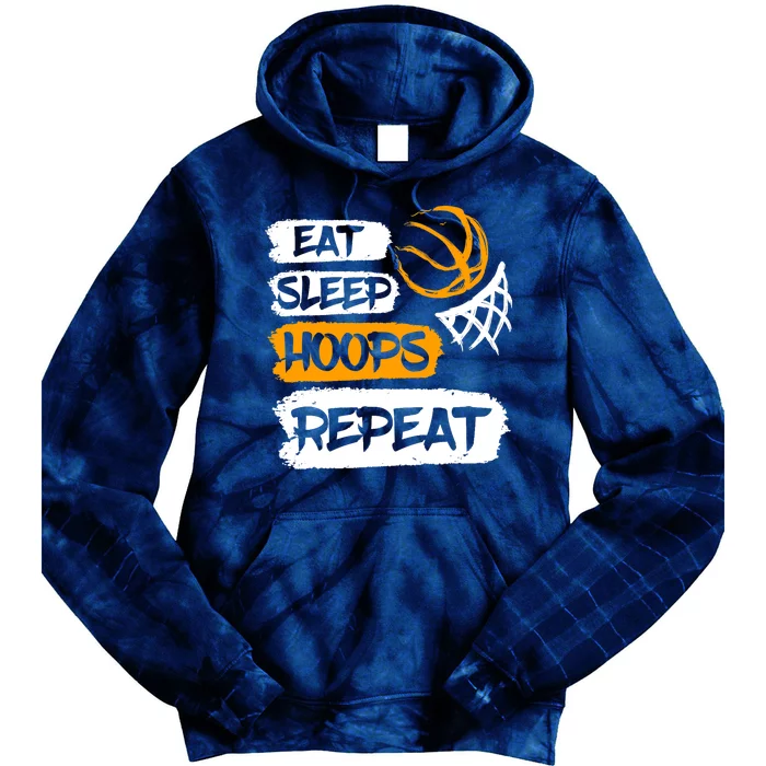 Eat Sleep Hoops Repeat Vintage Basketball Saying & Quote Tie Dye Hoodie