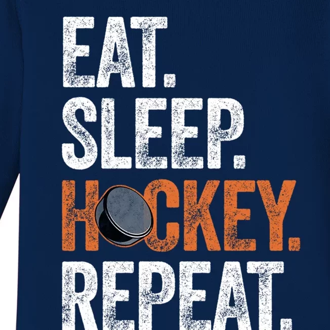 Eat Sleep Hockey Repeat Funny Ice Hockey Players Routine Meaningful Gift Baby Long Sleeve Bodysuit