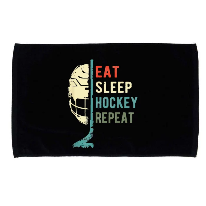 Eat Sleep Hockey Repeat Funny Retro Vintage Microfiber Hand Towel