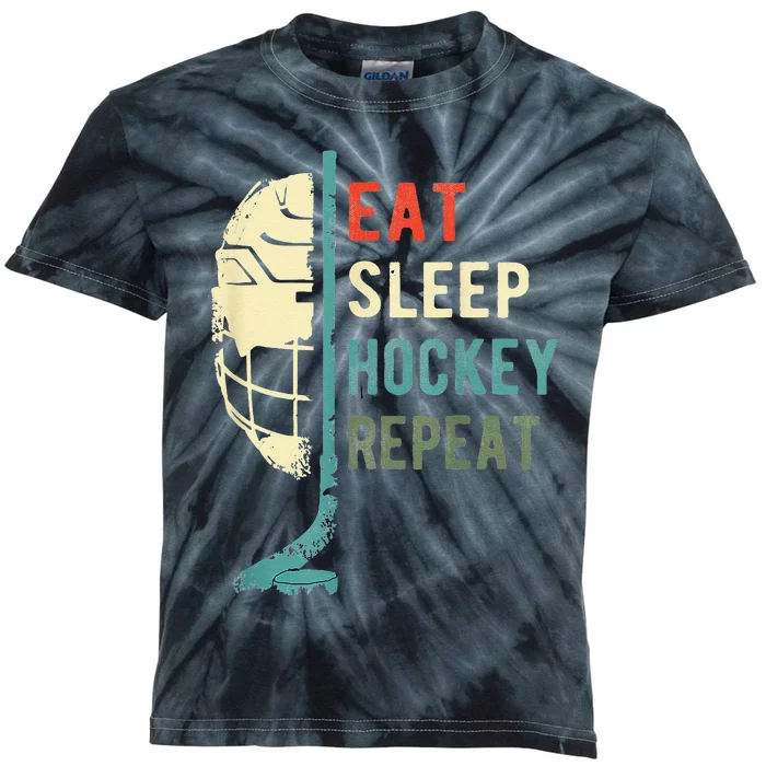 Eat Sleep Hockey Repeat Funny Retro Vintage Kids Tie-Dye T-Shirt