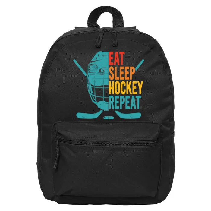 Eat Sleep Hockey Repeat Hockey Funny Ice Hockey 16 in Basic Backpack