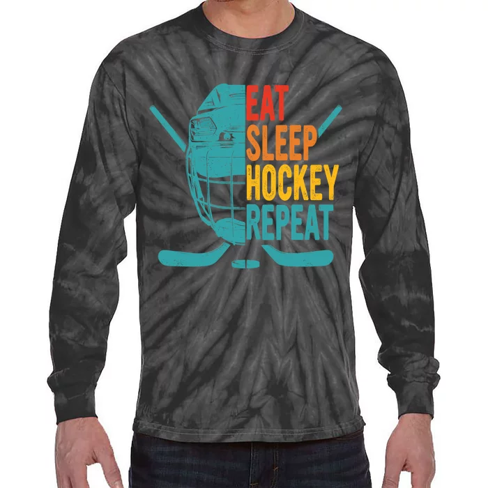 Eat Sleep Hockey Repeat Hockey Funny Ice Hockey Tie-Dye Long Sleeve Shirt