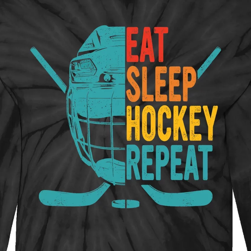 Eat Sleep Hockey Repeat Hockey Funny Ice Hockey Tie-Dye Long Sleeve Shirt