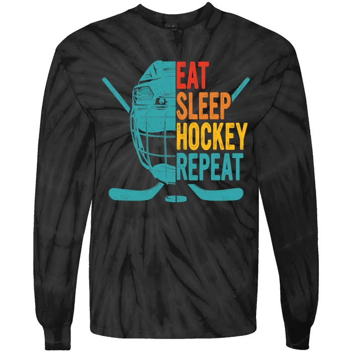 Eat Sleep Hockey Repeat Hockey Funny Ice Hockey Tie-Dye Long Sleeve Shirt