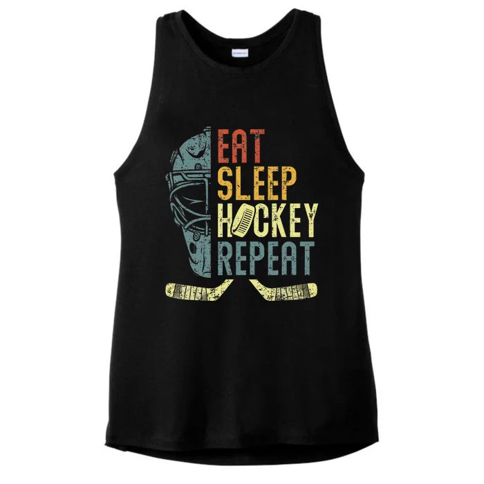 Eat Sleep Hockey Repeat  Ice Hockey Retro Vintage Ladies Tri-Blend Wicking Tank