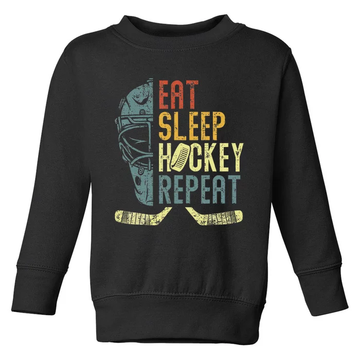 Eat Sleep Hockey Repeat  Ice Hockey Retro Vintage Toddler Sweatshirt