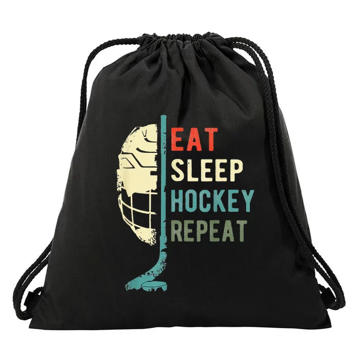 Eat Sleep Hockey Repeat Hockey Funny Ice Hockey Drawstring Bag