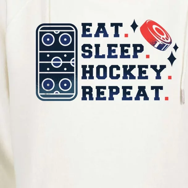 Eat Sleep Hockey Repeat Womens Funnel Neck Pullover Hood