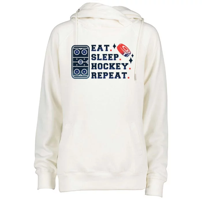 Eat Sleep Hockey Repeat Womens Funnel Neck Pullover Hood