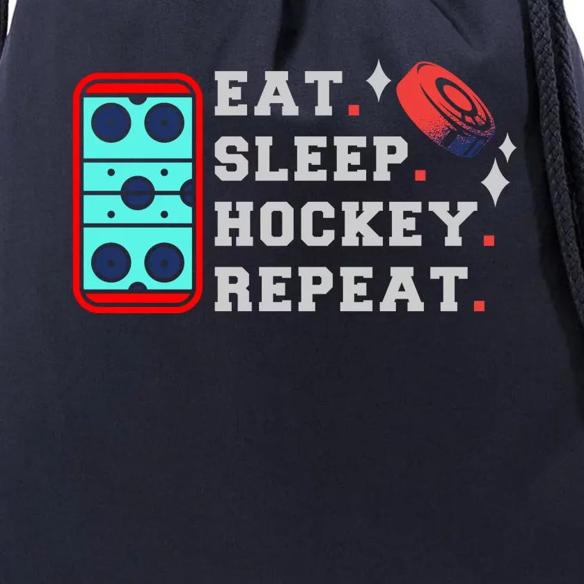 Eat Sleep Hockey Repeat Drawstring Bag