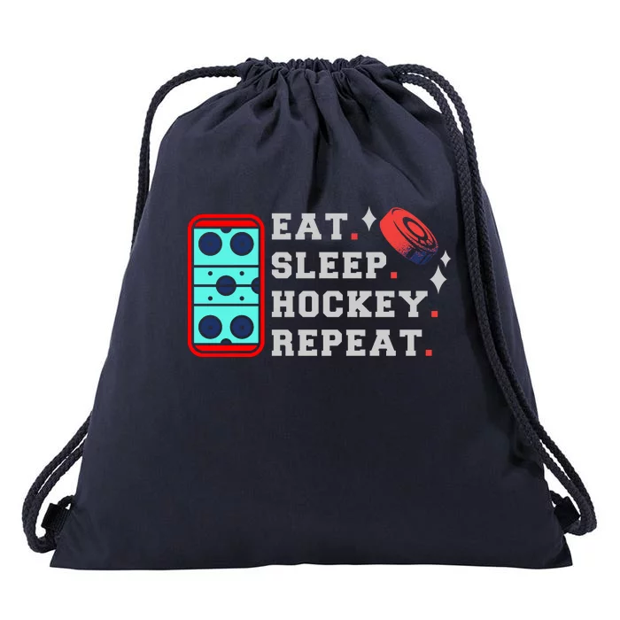 Eat Sleep Hockey Repeat Drawstring Bag