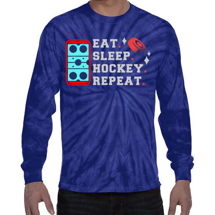 Eat Sleep Hockey Repeat Tie-Dye Long Sleeve Shirt