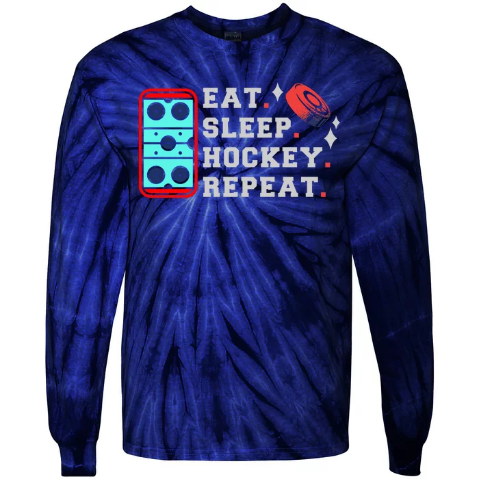 Eat Sleep Hockey Repeat Tie-Dye Long Sleeve Shirt