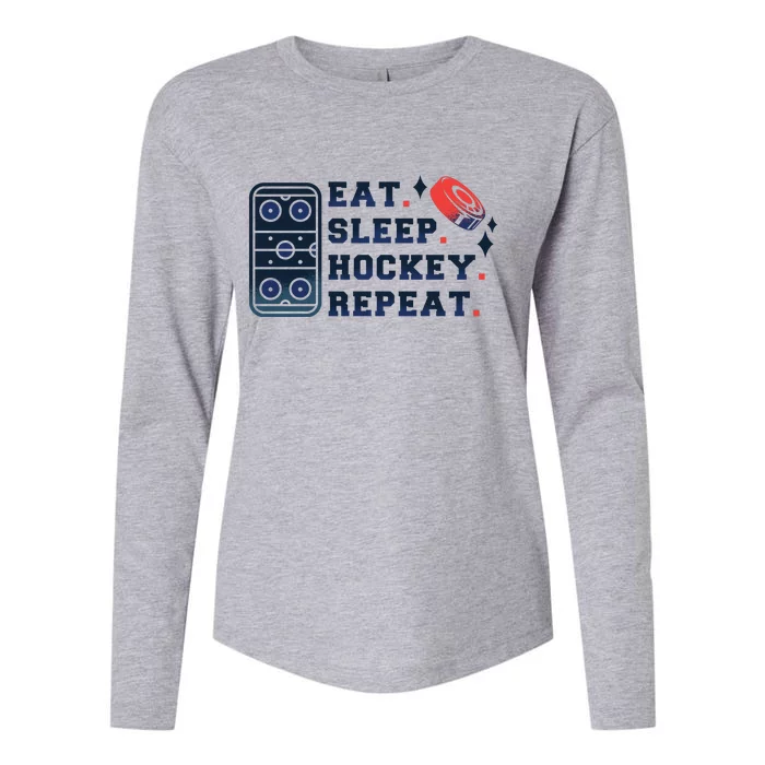 Eat Sleep Hockey Repeat Womens Cotton Relaxed Long Sleeve T-Shirt