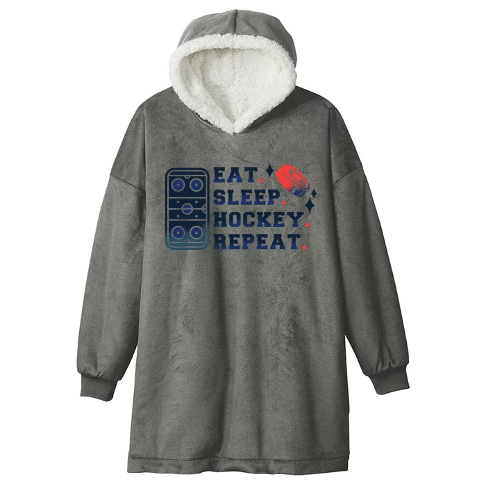 Eat Sleep Hockey Repeat Hooded Wearable Blanket