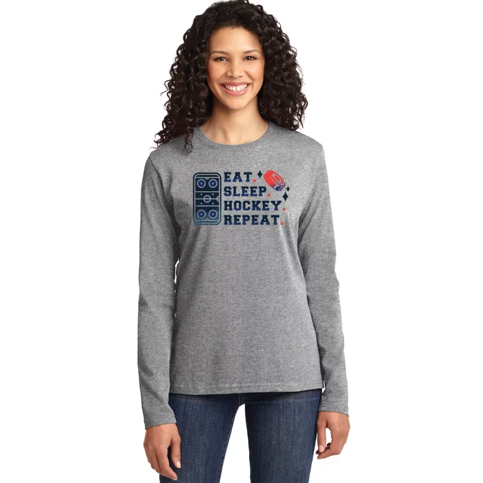 Eat Sleep Hockey Repeat Ladies Long Sleeve Shirt