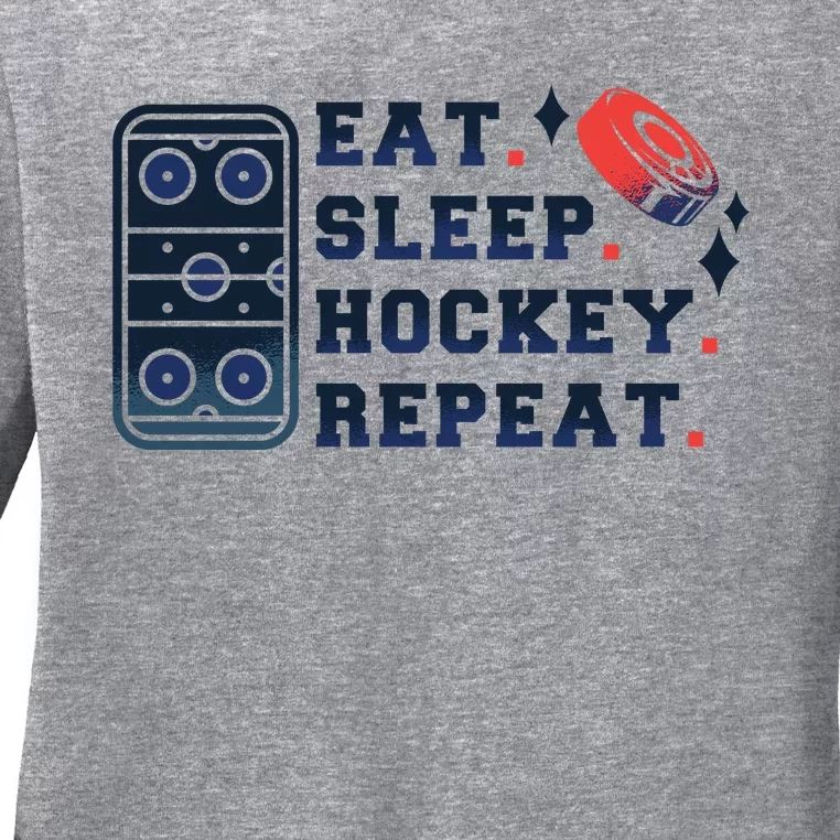 Eat Sleep Hockey Repeat Ladies Long Sleeve Shirt