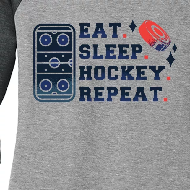 Eat Sleep Hockey Repeat Women's Tri-Blend 3/4-Sleeve Raglan Shirt