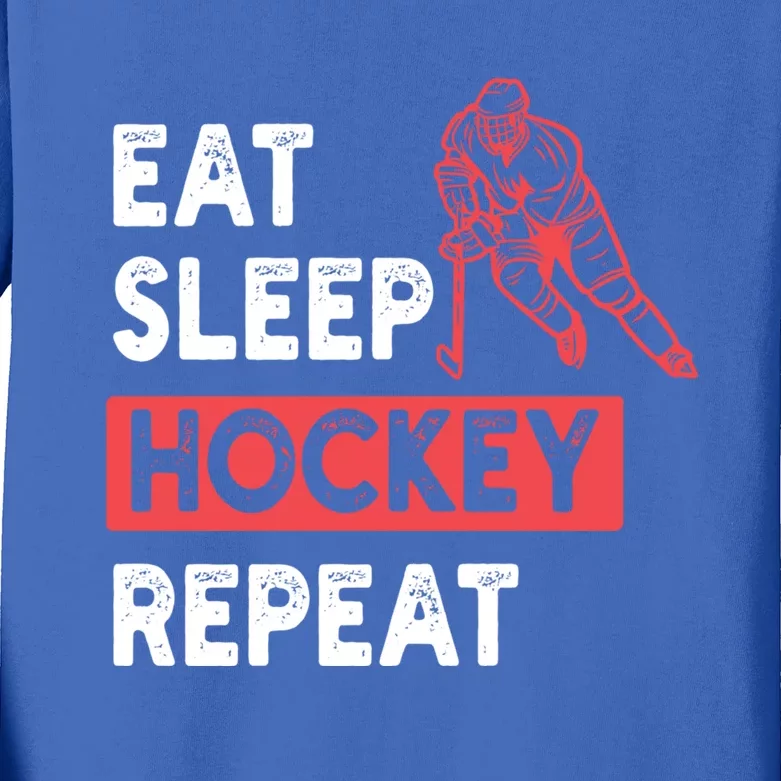 Eat Sleep Hockey Repeat Tees Ice Hockey Lovers Joke Gift Kids Long Sleeve Shirt