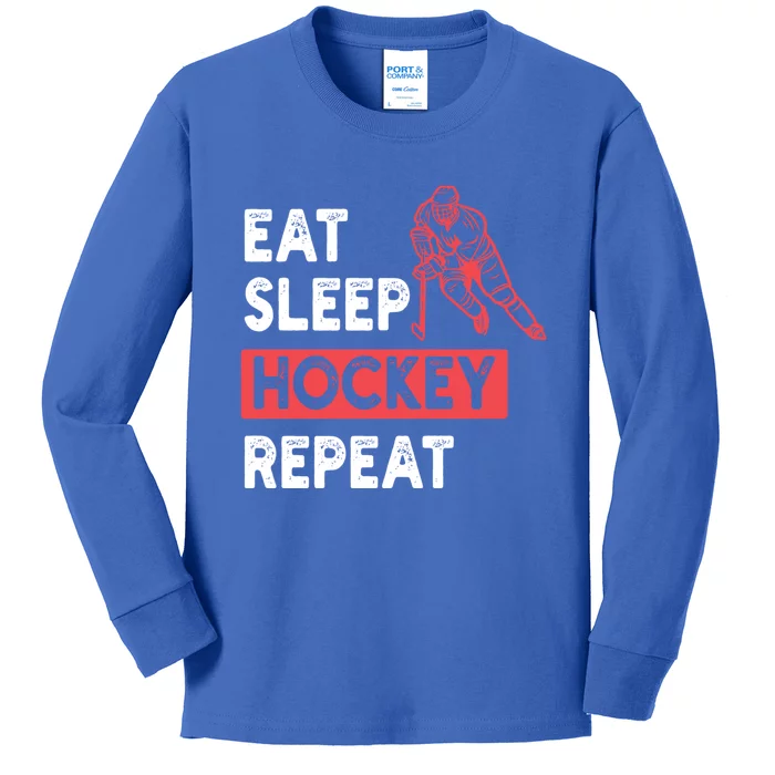 Eat Sleep Hockey Repeat Tees Ice Hockey Lovers Joke Gift Kids Long Sleeve Shirt