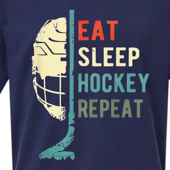 Eat Sleep Hockey Repeat Hockey Retro Ice Hockey Sueded Cloud Jersey T-Shirt