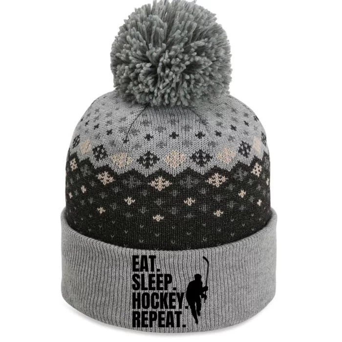 Eat Sleep Hockey Repeat Funny The Baniff Cuffed Pom Beanie