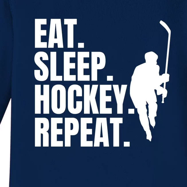 Eat Sleep Hockey Repeat Funny Baby Long Sleeve Bodysuit