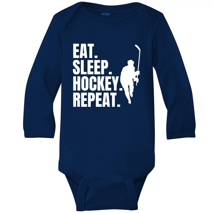 Eat Sleep Hockey Repeat Funny Baby Long Sleeve Bodysuit