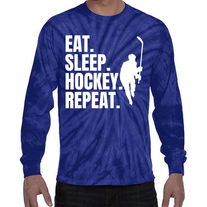 Eat Sleep Hockey Repeat Funny Tie-Dye Long Sleeve Shirt