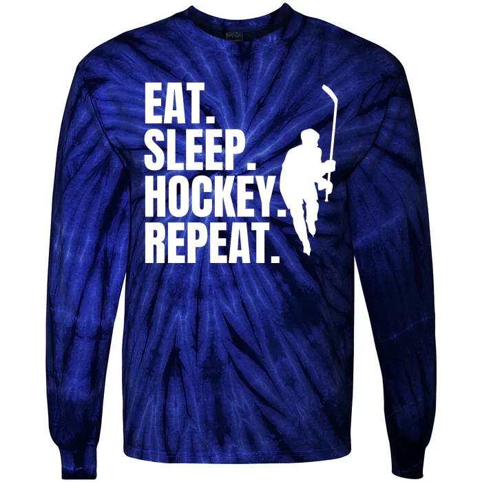 Eat Sleep Hockey Repeat Funny Tie-Dye Long Sleeve Shirt